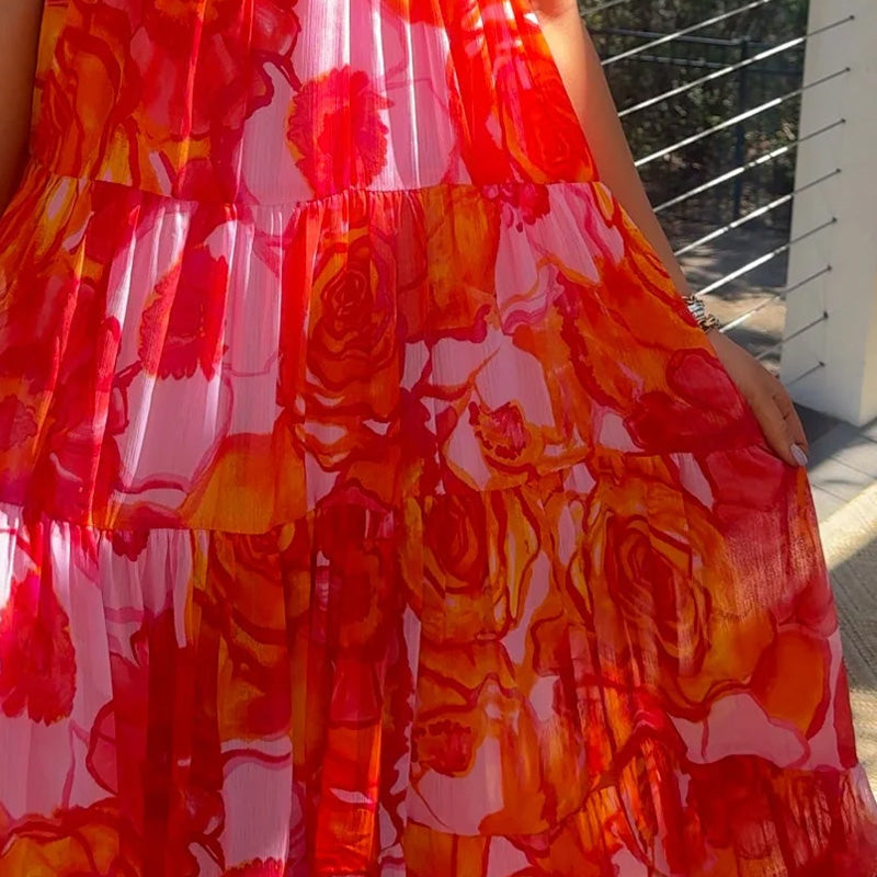 Women's Sexy Fashion Printed Halter Pressure Pleated Dresses