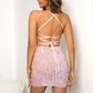 Women's Fashion Sequins Spaghetti Straps Backless Short Dress