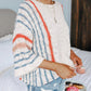 Women's Fashion Vertical Stripe Color Blocking Flared Sleeve Pullover Knit Sweater