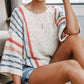 Women's Fashion Vertical Stripe Color Blocking Flared Sleeve Pullover Knit Sweater