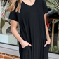 Women's Casual Loose Short Sleeve Pocket Split Maxi Dress