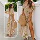 Summer Floral Printed Sexy Deep V-Neck High-Waist Split Dress for Women