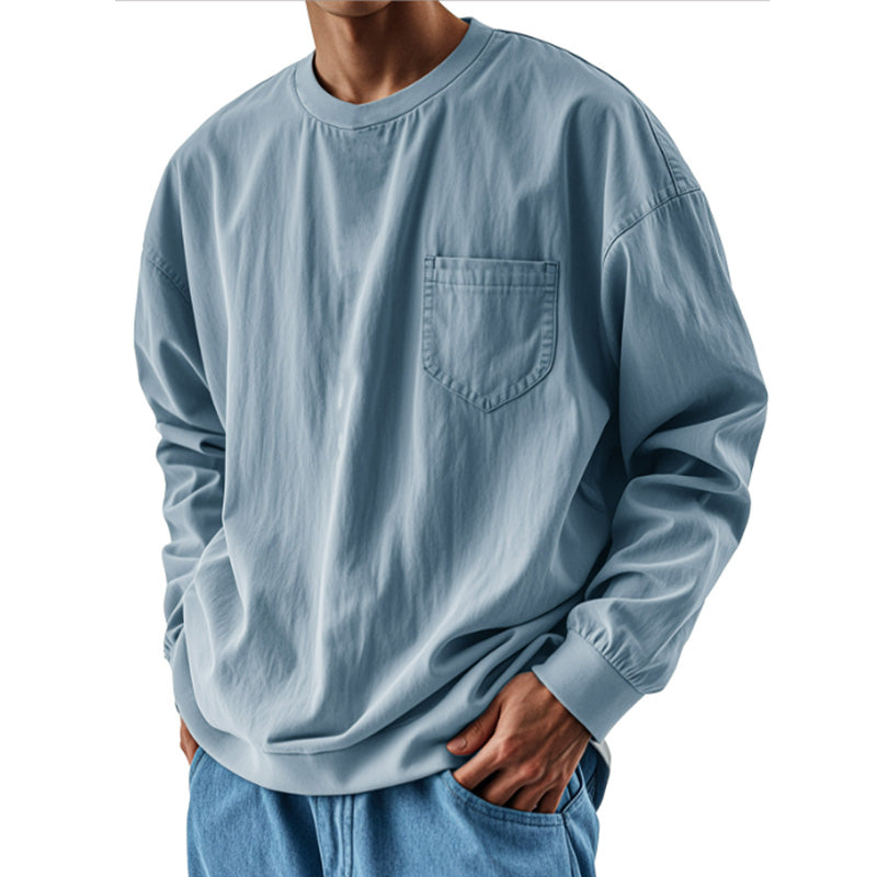 Men’s Oversized Crewneck Long Sleeve Pocket Shirt