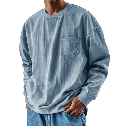 Men’s Oversized Crewneck Long Sleeve Pocket Shirt