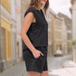 Women's Cap Sleeve Crewneck Top & Drawstring Shorts 2-Piece Set