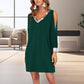 Glamorous Glitter Trimmed V-Neck Cold Shoulder Dress
