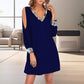 Glamorous Glitter Trimmed V-Neck Cold Shoulder Dress