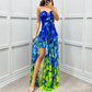 Women's Fashion Printed Mesh Sheath Split Dresses