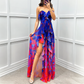 Women's Fashion Printed Mesh Sheath Split Dresses