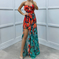 Women's Fashion Printed Mesh Sheath Split Dresses