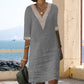 V-neck Lace-trimmed Cotton Linen Dress