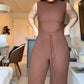 Solid Color Sleeveless Top & Drawstring Adjustable Pants 2-PCS Set