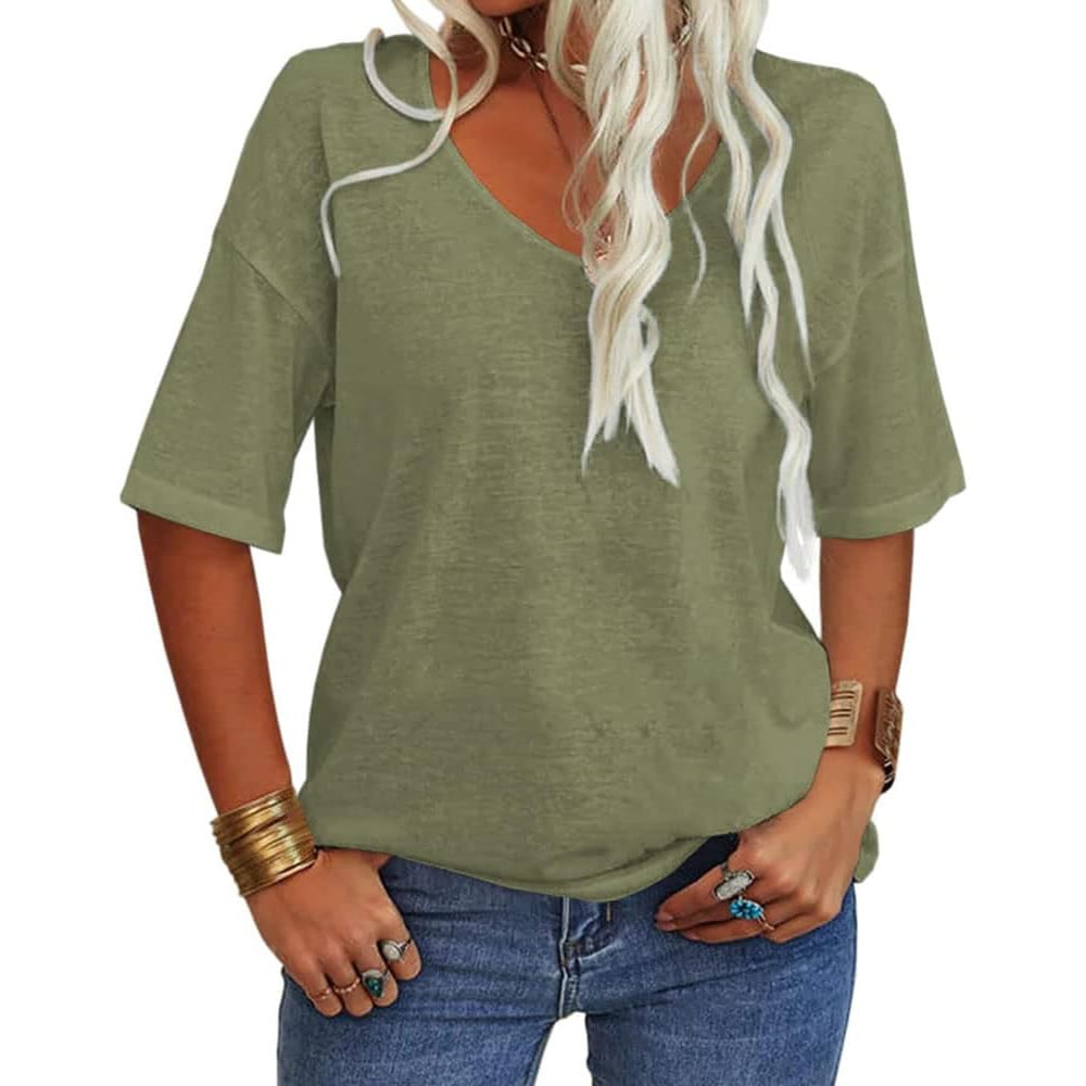 ⏳Time-Limited Special⏰Women's Solid Color V-Neck T-shirt