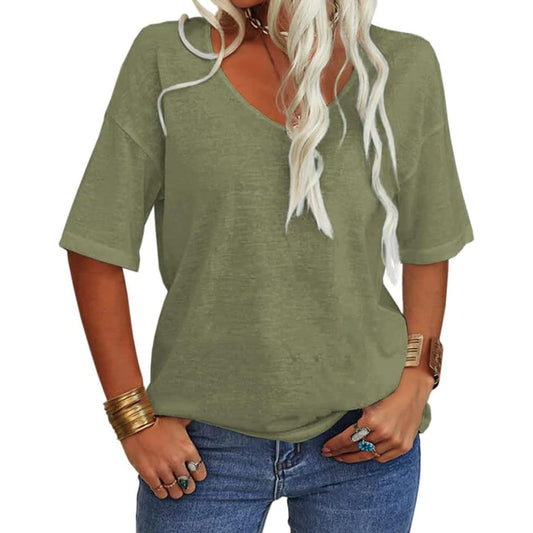 ⏳Time-Limited Special⏰Women's Solid Color V-Neck T-shirt