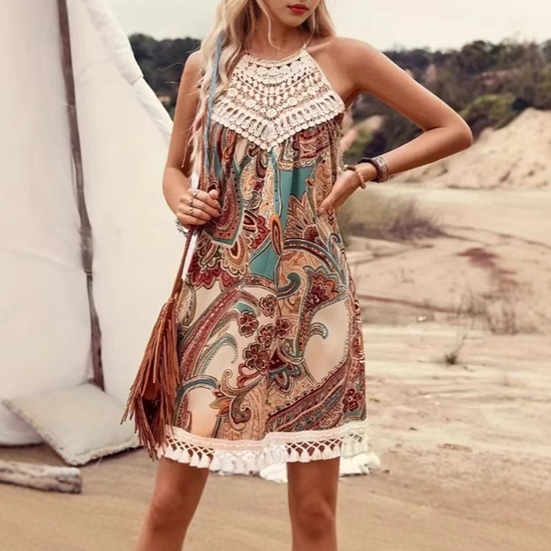 Women's Holiday Casual Retro Floral Print Halter Dresses