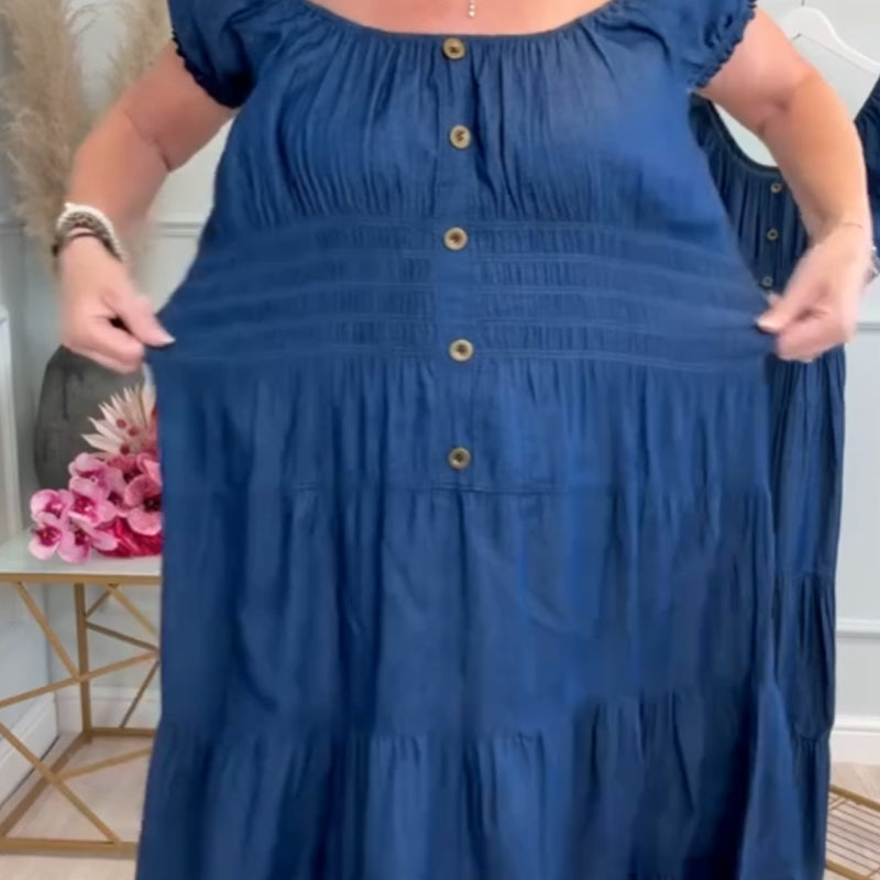 Women's Off-Shoulder Pleated Button-Down Dress