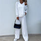 Women's Solid Color Vest & V-Neck Long Sleeve Top & Pants 3-Piece Set