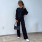 Women's Solid Color Vest & V-Neck Long Sleeve Top & Pants 3-Piece Set