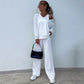 Women's Solid Color Vest & V-Neck Long Sleeve Top & Pants 3-Piece Set