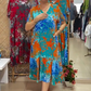 Women's Printed V-Neck Dress with Pleated Hem