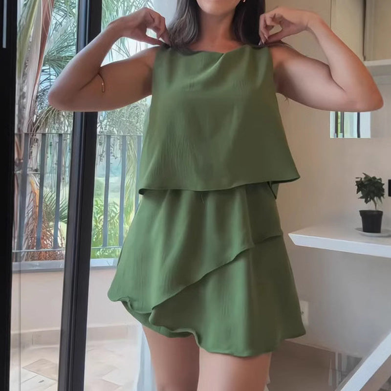 Women's Ruffle Hem Sleeveless Romper