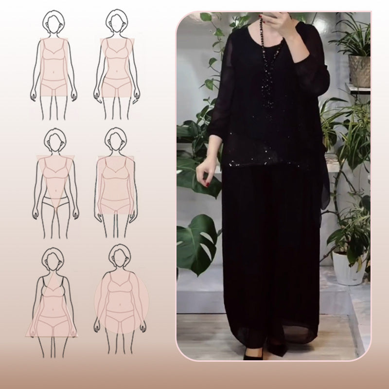 Women’s 2-Piece Sequin Blouse & Wide Leg Pants Set