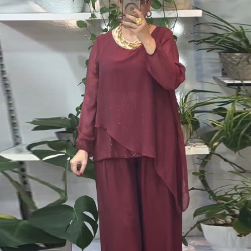 Women’s 2-Piece Sequin Blouse & Wide Leg Pants Set