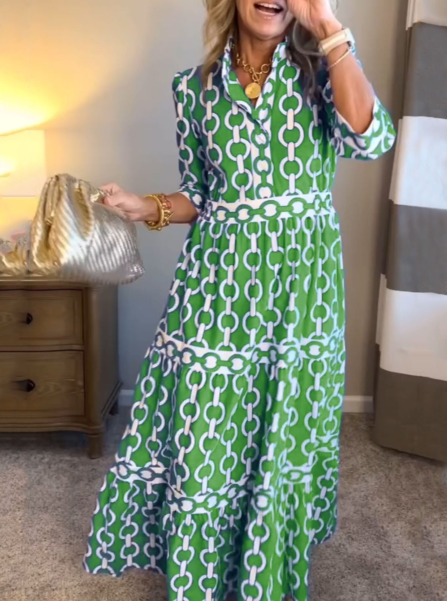 🎉Spring Specials Sale 50% OFF🌸💐Women’s Geometric Print V-Neck Maxi Dress
