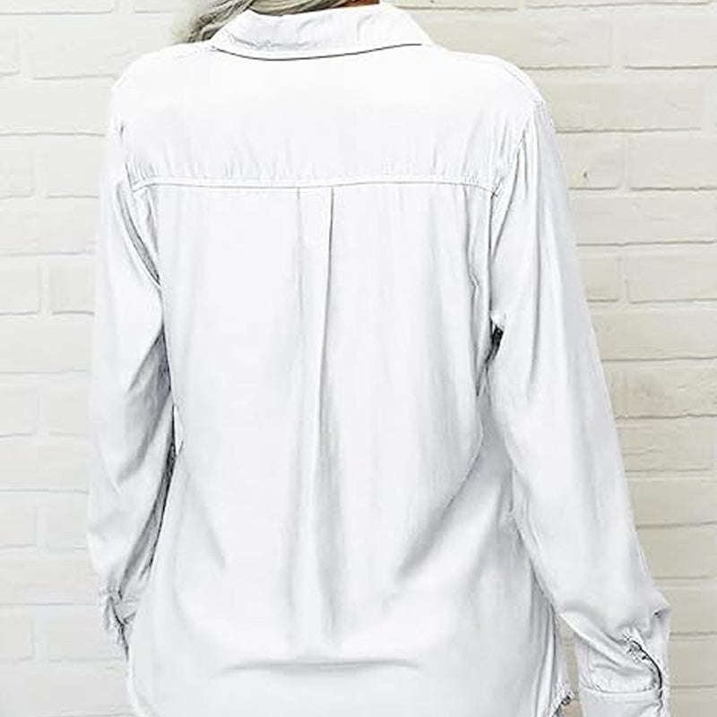 👔 LIMITED-TIME 50% OFF! 💥 Women's Solid Lapel Long Sleeve Button-Down Shirt – V-Neck, Chest Pockets, Loose Fit ✨