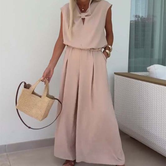 ⏳ Limited time 50% off! 💥Sleeveless V-Neck Tops & Loose Pants 2-Piece Set（The more you buy, the higher the discount）