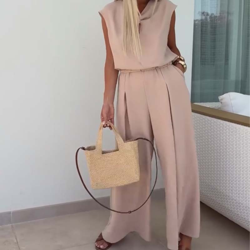 ⏳ Limited time 50% off! 💥Sleeveless V-Neck Tops & Loose Pants 2-Piece Set（The more you buy, the higher the discount）