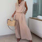 ⏳ Limited time 50% off! 💥Sleeveless V-Neck Tops & Loose Pants 2-Piece Set（The more you buy, the higher the discount）