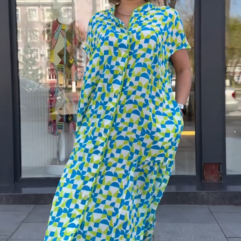 Women’s Loose Fit Geo Print Shirt Dress