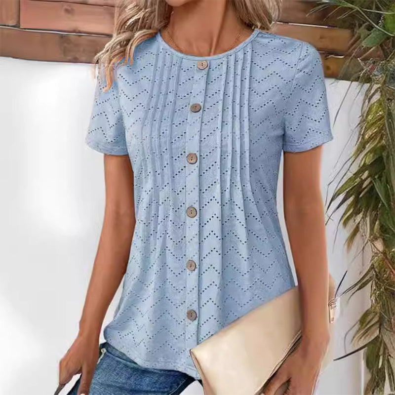 Women's Casual Round Neck Short Sleeve Hollow Out T-Shirt