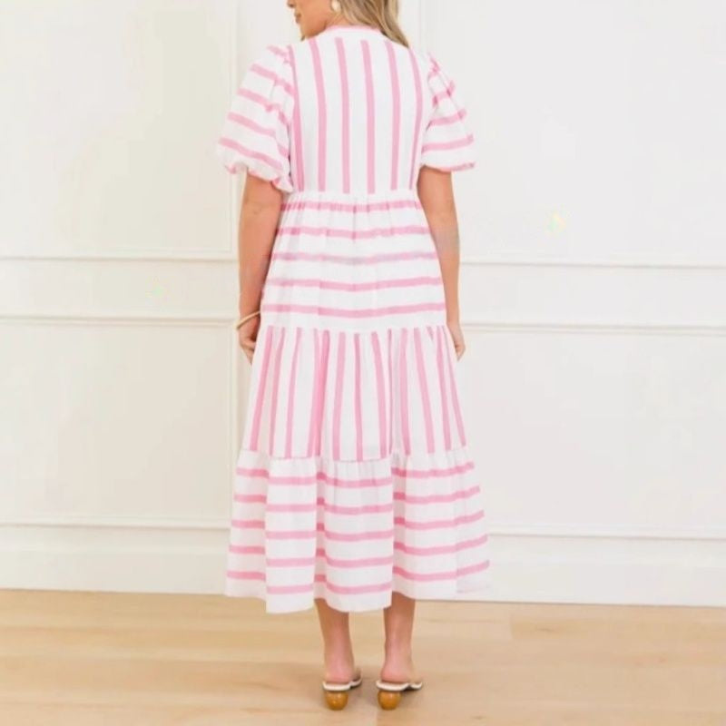 🌸Summer Sale - 50%OFF🌸Women's Summer Striped Loose Casual Elegant Comfortable Short Sleeve Dresses