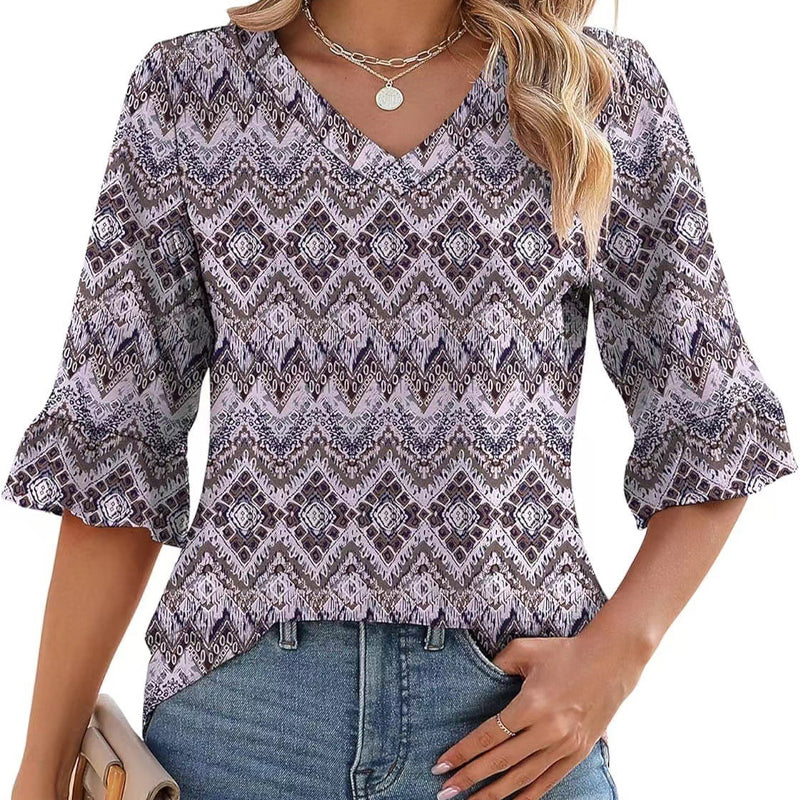 Women's Elegant Ruffle Sleeve V-Neck Tops