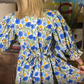 Women's Floral Printed Belted Bubble Sleeve Dress