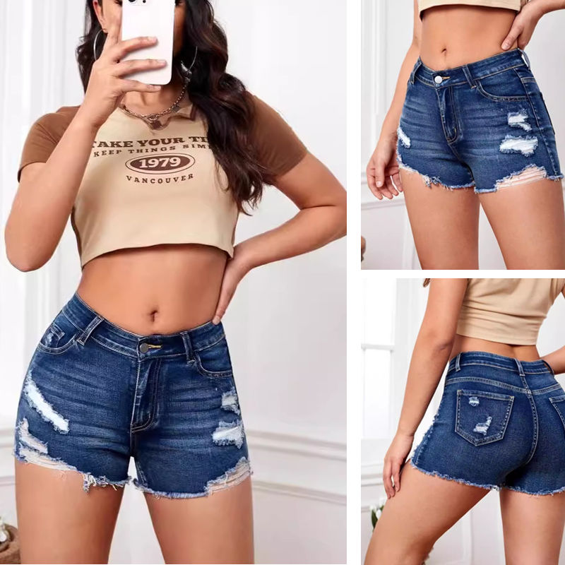 Women's Fashion High Waist Stretch Denim Shorts
