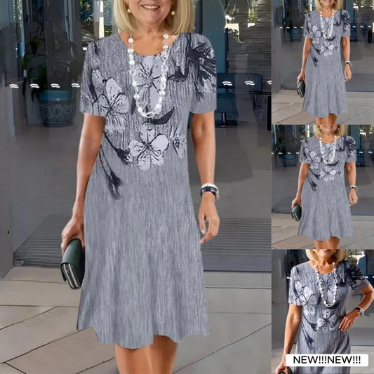Women's Casual Printed Round Neck Dress