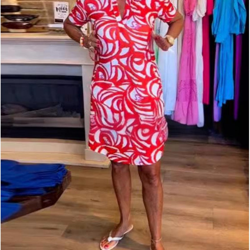 🌸LAST DAY PROMOTION - 50%OFF🌸Short-Sleeved Printed V-Neck Fashion Dress