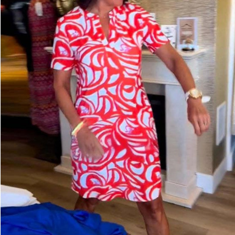 🌸LAST DAY PROMOTION - 50%OFF🌸Short-Sleeved Printed V-Neck Fashion Dress