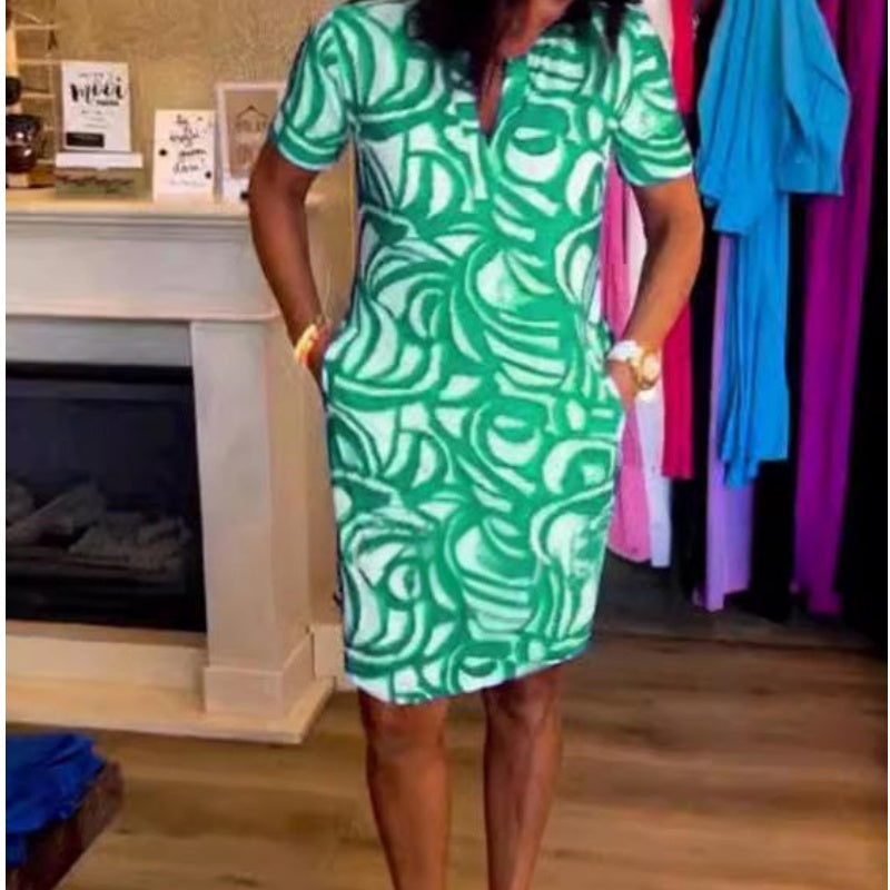 🌸LAST DAY PROMOTION - 50%OFF🌸Short-Sleeved Printed V-Neck Fashion Dress