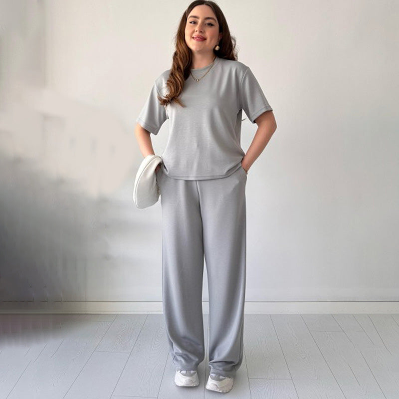 Casual Crew Neck Top & Drawstring Pants Set