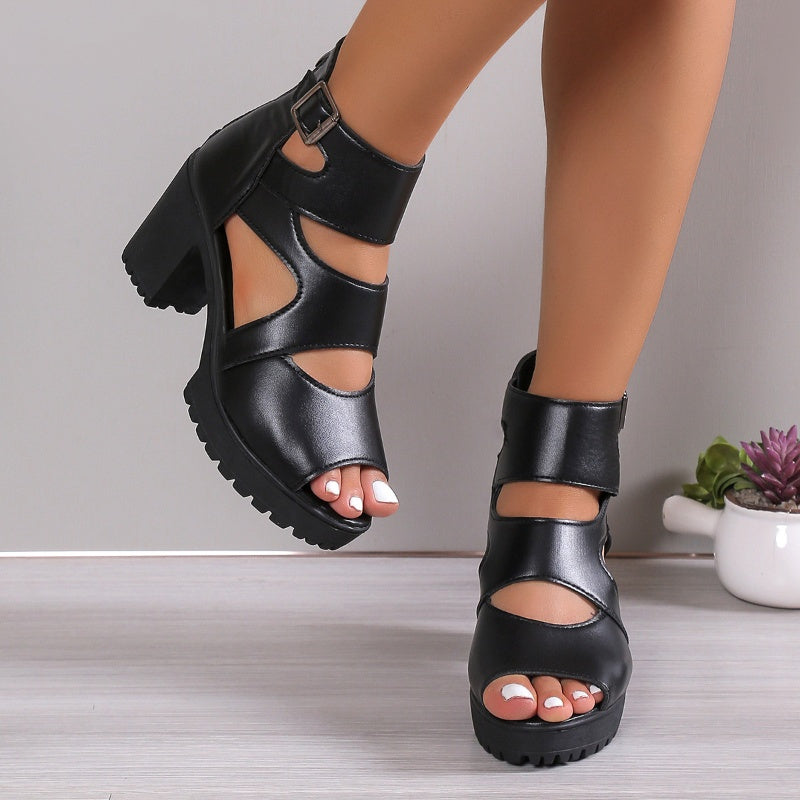 Women’s Peep Toe Chunky Heel Sandal Booties