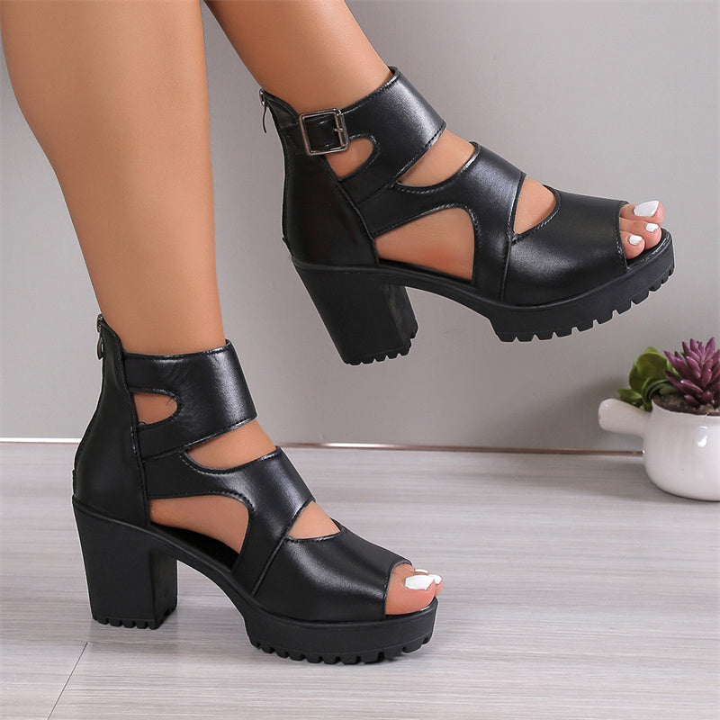 Women’s Peep Toe Chunky Heel Sandal Booties