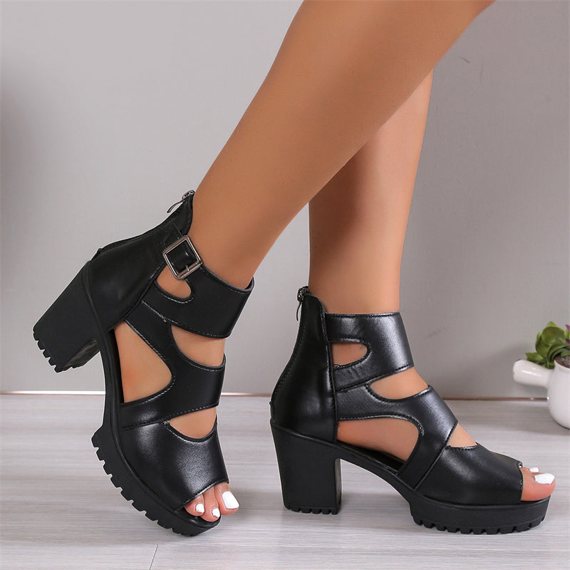 Women’s Peep Toe Chunky Heel Sandal Booties