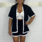 White Wave Cardigan + Shorts 2-Piece Set