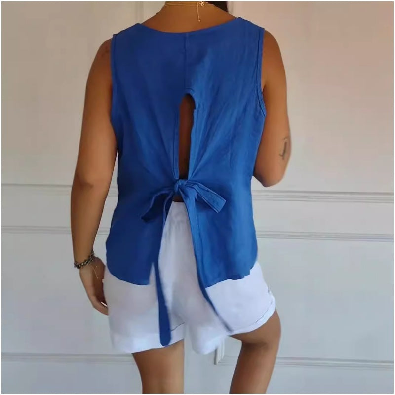 Sleeveless V-Neck Back Tie Top