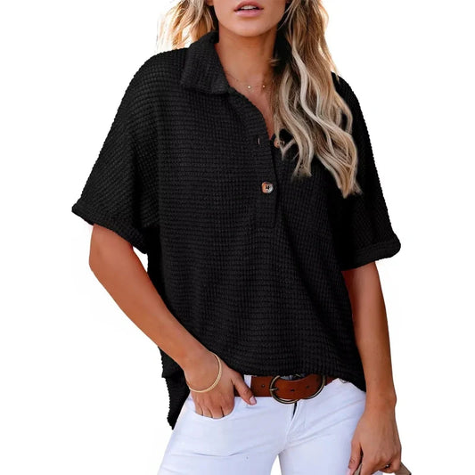 Women's Lapel Loose Short Sleeve Top