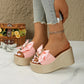 Bowknot PU Leather Wedge Slippers